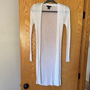 Tahari White Long Open-Front Ribbed Cardigan